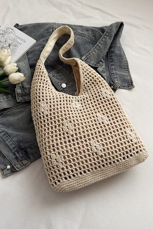 Trendy Women's Knitted Beach Tote Bag - Large Capacity Shoulder Bag for Vacation 2025