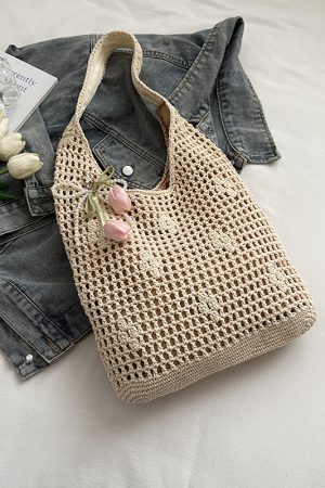 Trendy Women's Knitted Beach Tote Bag - Large Capacity Shoulder Bag for Vacation 2025