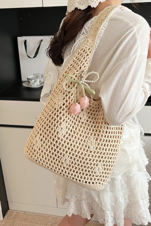 Trendy Women's Knitted Beach Tote Bag - Large Capacity Shoulder Bag for Vacation 2025
