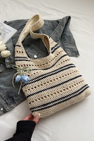 Trendy Women's Knitted Beach Tote Bag - Large Capacity Shoulder Bag for Vacation 2025