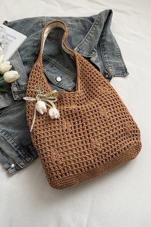 Trendy Women's Knitted Beach Tote Bag - Large Capacity Shoulder Bag for Vacation 2025