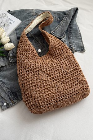 Trendy Women's Knitted Beach Tote Bag - Large Capacity Shoulder Bag for Vacation 2025