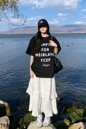 Trendy Women's Loose Short Sleeve T-shirt with Letter Print - Versatile Summer Top for 2025, Perfect for Y2K and Casual Styles