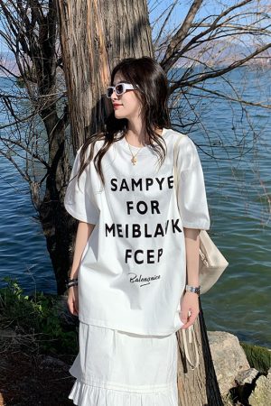 Trendy Women's Loose Short Sleeve T-shirt with Letter Print - Versatile Summer Top for 2025, Perfect for Y2K and Casual Styles