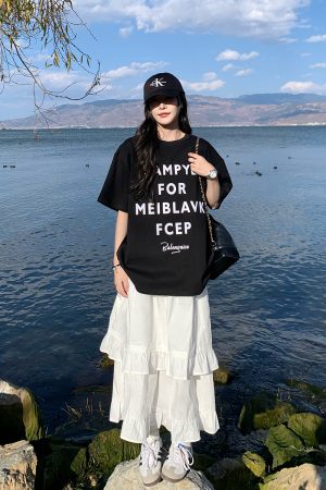 Trendy Women's Loose Short Sleeve T-shirt with Letter Print - Versatile Summer Top for 2025, Perfect for Y2K and Casual Styles