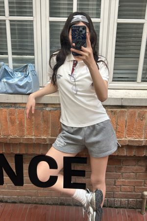 Trendy Women's Polo Shirt with Slogan Letter Embroidery and Plaid Splicing - Summer Fashion Essential for Casual Style