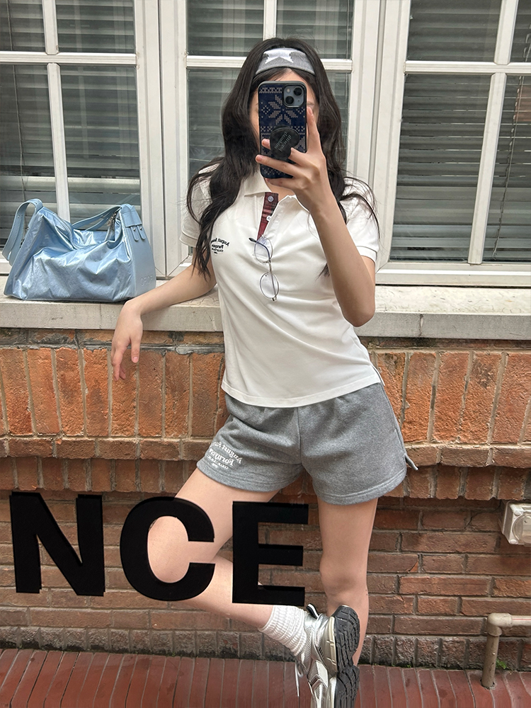 Trendy Women's Polo Shirt with Slogan Letter Embroidery and Plaid Splicing - Summer Fashion Essential for Casual Style Trendy Women's Polo Shirt with Slogan Letter Embroidery and Plaid Splicing - Summer Fashion Essential for Casual Style