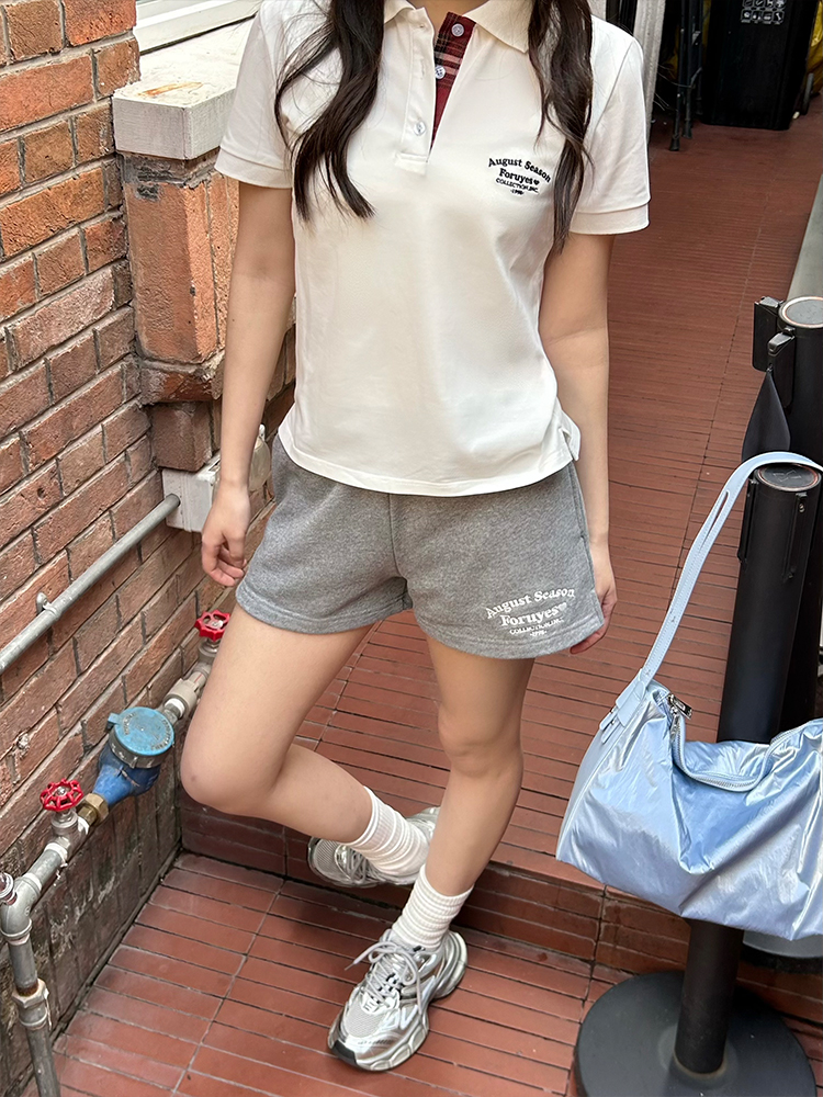 Trendy Women's Polo Shirt with Slogan Letter Embroidery and Plaid Splicing - Summer Fashion Essential for Casual Style Trendy Women's Polo Shirt with Slogan Letter Embroidery and Plaid Splicing - Summer Fashion Essential for Casual Style