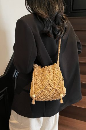 Trendy Women's Woven Straw Crossbody Bucket Bag - Summer Seaside Vacation Essential, Phone Bag for 2025