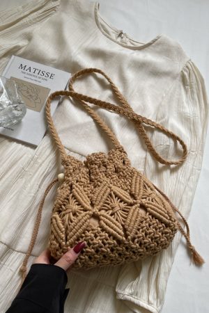 Trendy Women's Woven Straw Crossbody Bucket Bag - Summer Seaside Vacation Essential, Phone Bag for 2025