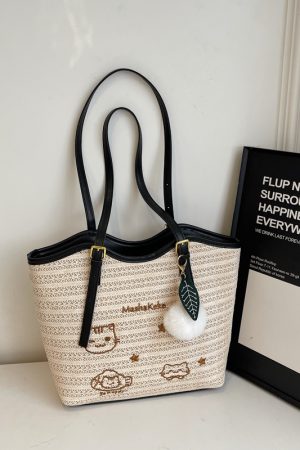 Trendy Woven Tote Bag for Women - High-Capacity Shoulder Bag, Cute Girl Style, 2025 Fashion Must-Have