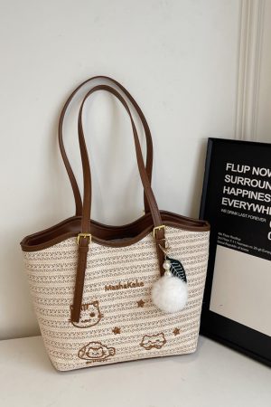 Trendy Woven Tote Bag for Women - High-Capacity Shoulder Bag, Cute Girl Style, 2025 Fashion Must-Have