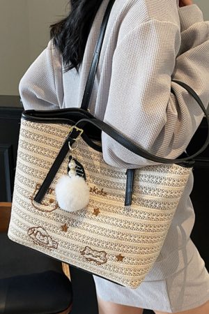 Trendy Woven Tote Bag for Women - High-Capacity Shoulder Bag, Cute Girl Style, 2025 Fashion Must-Have