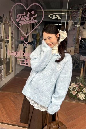 Twisted Collar Loose Fit Pullover Sweater - Versatile Knitted Top for Autumn Winter College Style Fashion