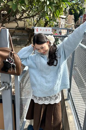 Twisted Collar Loose Fit Pullover Sweater - Versatile Knitted Top for Autumn Winter College Style Fashion