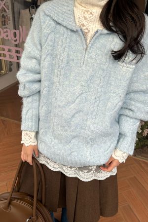 Twisted Collar Loose Fit Pullover Sweater - Versatile Knitted Top for Autumn Winter College Style Fashion