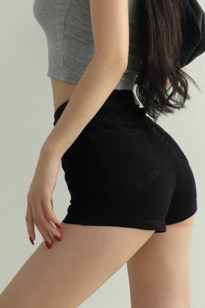 Ultra High Waist Slimming Fitted Denim Shorts for Women - American Retro Classic Hot Pants for Summer 90s Style