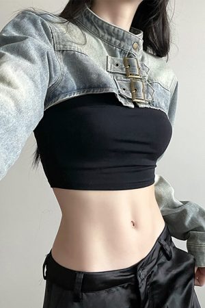 Ultra-Short Denim Vest Jacket for Women - Street Style Hot Girl Design with Stand Collar - Trendy Autumn Fashion Outerwear