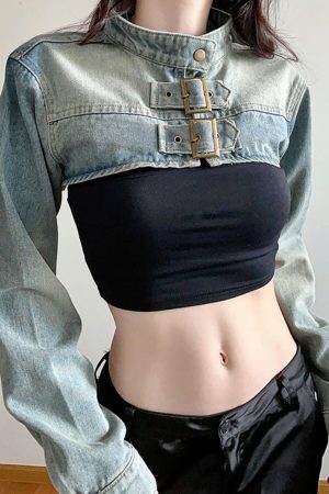 Ultra-Short Denim Vest Jacket for Women - Street Style Hot Girl Design with Stand Collar - Trendy Autumn Fashion Outerwear