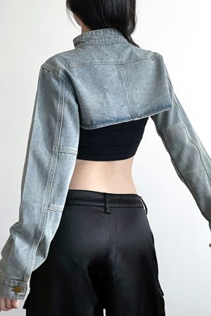 Ultra-Short Denim Vest Jacket for Women - Street Style Hot Girl Design with Stand Collar - Trendy Autumn Fashion Outerwear
