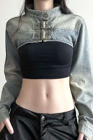 Ultra-Short Denim Vest Jacket for Women - Street Style Hot Girl Design with Stand Collar - Trendy Autumn Fashion Outerwear