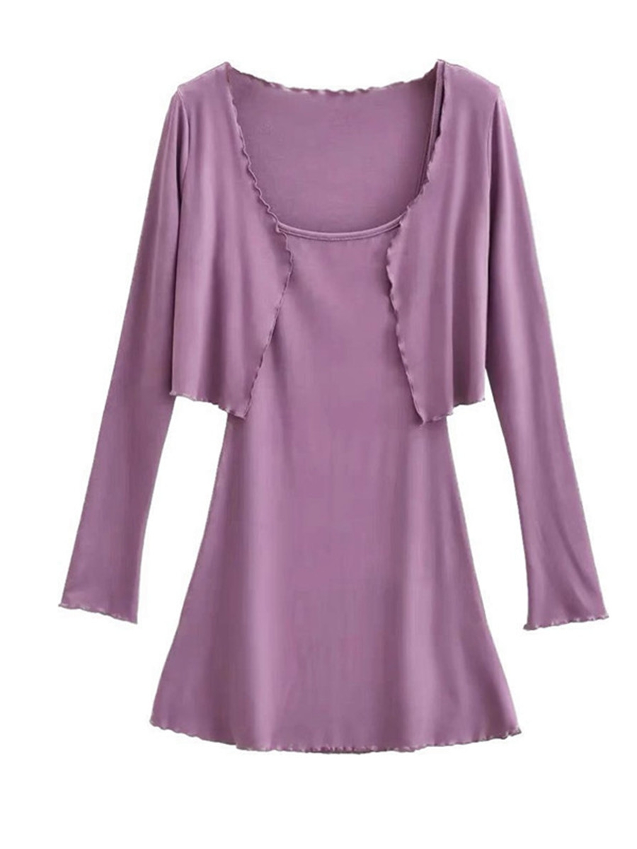 Ultra-Slim Sexy Retro Taro Purple Bodycon Camisole Dress with Wave Cardigan Set - Y2K Style Ultra-Slim Sexy Retro Taro Purple Bodycon Camisole Dress with Wave Cardigan Set - Y2K Style