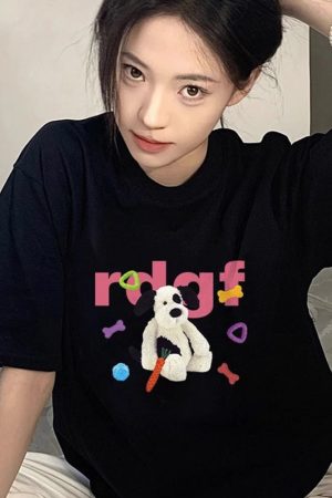 Unisex American Retro Cartoon Dog Pure Cotton Short Sleeve T-Shirt, Plus Size, Loose Fit, Casual Couple Top, Vintage Style