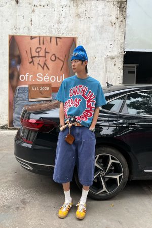 Unisex American Retro Deconstructed Wide-Leg Denim Capri Pants - Summer Loose Casual Versatile Shorts for 90s Style