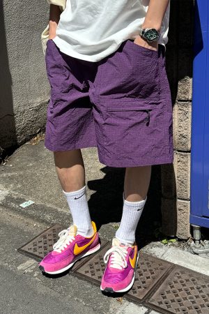 Unisex American Retro Drawstring Multi-Pocket Waterproof Work Shorts - Loose Fit Casual 90s Style Five-Point Versatile Pants