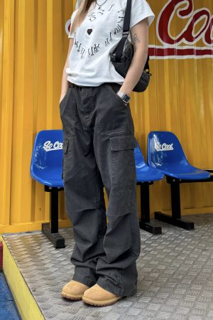 Unisex American Retro Washed Multi-Pocket Straight Work Pants - Loose Daily Street Style, Wrinkled Design for Effortless Fashion