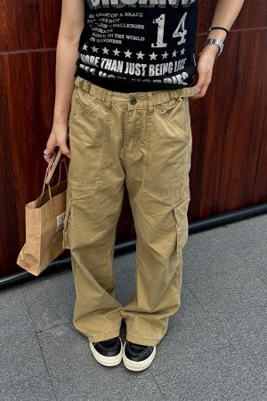 Unisex American Retro Washed Straight-Leg Distressed Multi-Pocket Work Pants - Casual Street Style Long Pants for Y2K Fashion