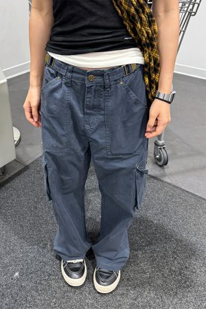 Unisex American Retro Washed Straight-Leg Distressed Multi-Pocket Work Pants - Casual Street Style Long Pants for Y2K Fashion