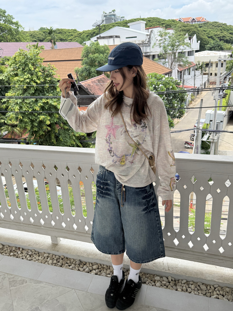 Unisex American-Style Diamond-Inlaid Bamboo Joint Denim Capris - Summer Loose Wide-Leg Shorts for Men and Women Unisex American-Style Diamond-Inlaid Bamboo Joint Denim Capris - Summer Loose Wide-Leg Shorts for Men and Women