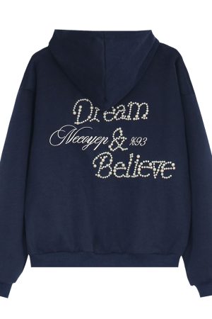 Unisex Beaded Hoodie for Couples - Casual Loose Fit American Letter Design for Spring & Autumn Fashion