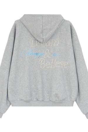 Unisex Beaded Hoodie for Couples - Casual Loose Fit American Letter Design for Spring & Autumn Fashion