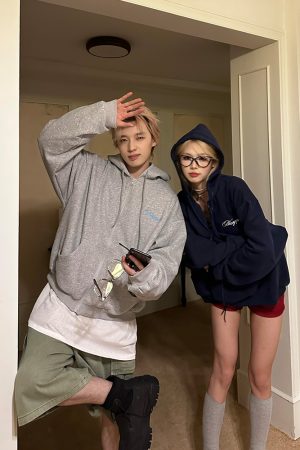 Unisex Beaded Hoodie for Couples - Casual Loose Fit American Letter Design for Spring & Autumn Fashion