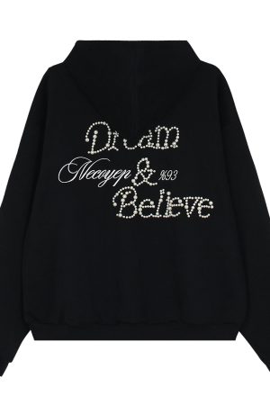 Unisex Beaded Hoodie for Couples - Casual Loose Fit American Letter Design for Spring & Autumn Fashion