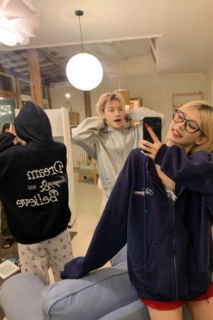 Unisex Beaded Hoodie for Couples - Casual Loose Fit American Letter Design for Spring & Autumn Fashion