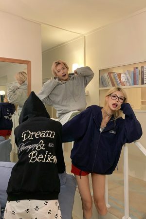 Unisex Beaded Hoodie for Couples - Casual Loose Fit American Letter Design for Spring & Autumn Fashion