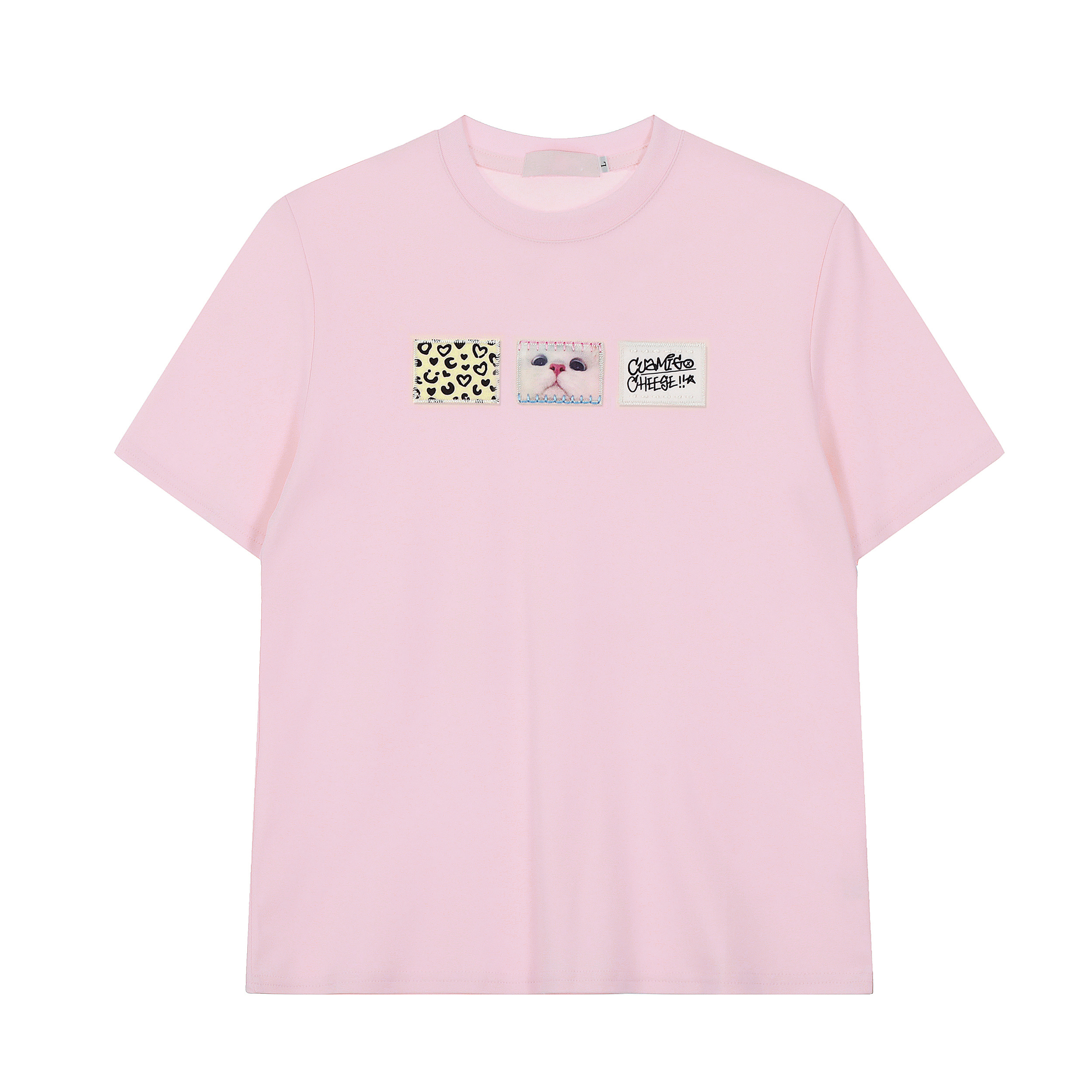 Unisex Fun Cat Patch Embroidery Short Sleeve T-Shirt - American Style Summer Versatile Basic Top for 90s and Y2K Fashion Unisex Fun Cat Patch Embroidery Short Sleeve T-Shirt - American Style Summer Versatile Basic Top for 90s and Y2K Fashion