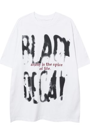 Unisex Graffiti Letter Printed Short Sleeve T-Shirt - Loose Fit Summer High Street Style for Men and Women