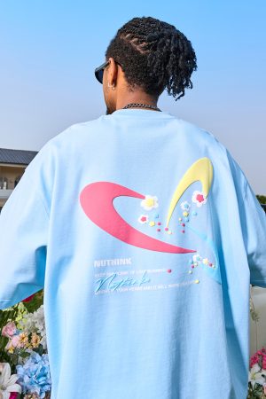 Unisex Heavyweight Dopamine Print Short-Sleeve T-Shirt for Couples - American Streetwear Summer 2025 Style