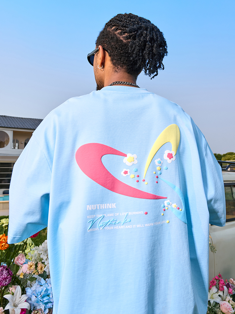 Unisex Heavyweight Dopamine Print Short-Sleeve T-Shirt for Couples - American Streetwear Summer 2025 Style Unisex Heavyweight Dopamine Print Short-Sleeve T-Shirt for Couples - American Streetwear Summer 2025 Style