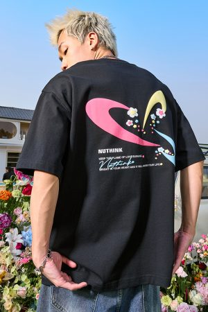 Unisex Heavyweight Dopamine Print Short-Sleeve T-Shirt for Couples - American Streetwear Summer 2025 Style