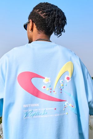 Unisex Heavyweight Dopamine Print Short-Sleeve T-Shirt for Couples - American Streetwear Summer 2025 Style