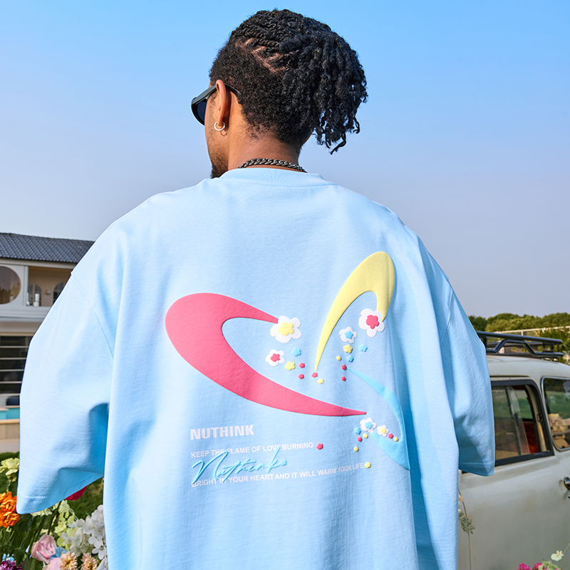 Unisex Heavyweight Dopamine Print Short-Sleeve T-Shirt for Couples - American Streetwear Summer 2025 Style Unisex Heavyweight Dopamine Print Short-Sleeve T-Shirt for Couples - American Streetwear Summer 2025 Style