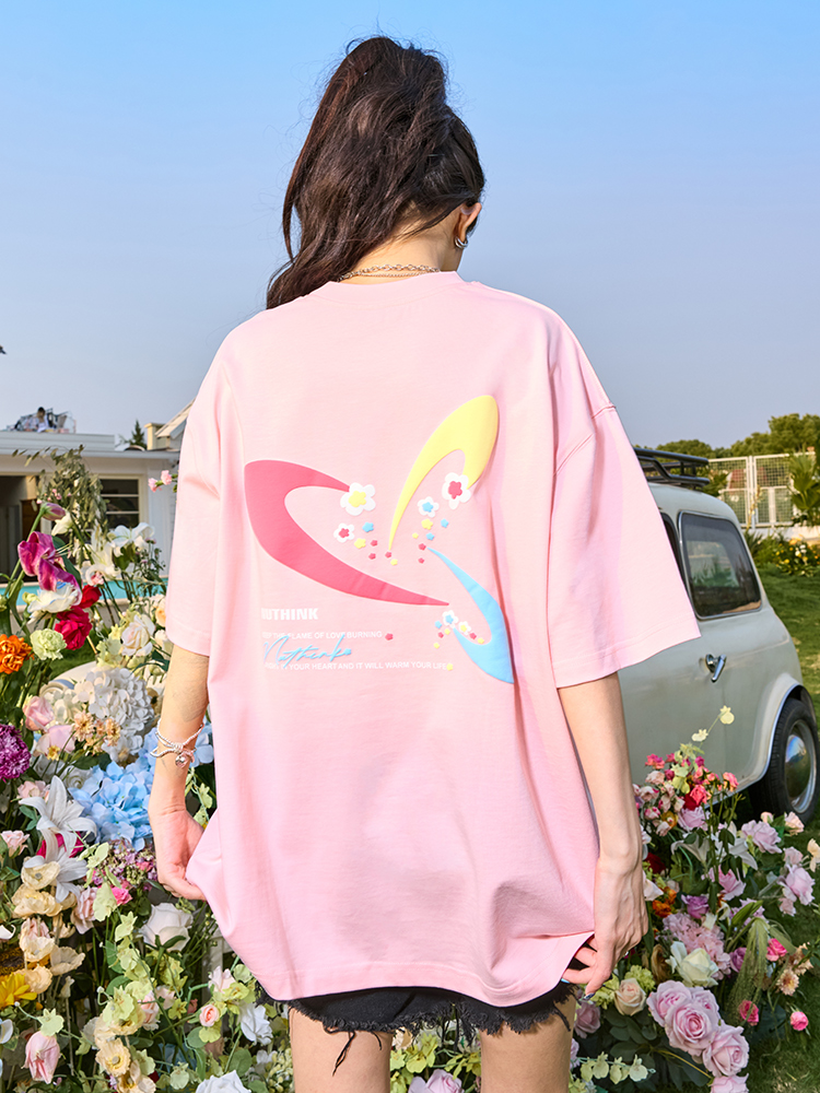 Unisex Heavyweight Dopamine Print Short-Sleeve T-Shirt for Couples - American Streetwear Summer 2025 Style Unisex Heavyweight Dopamine Print Short-Sleeve T-Shirt for Couples - American Streetwear Summer 2025 Style