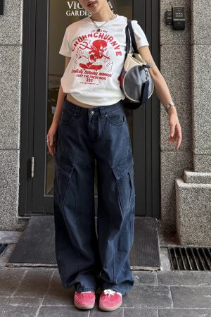 Unisex High Street Multi-Pocket Cargo Pants - Loose Fit, Curved Knife Design, Casual Washed Long Pants for 90s Y2K Style