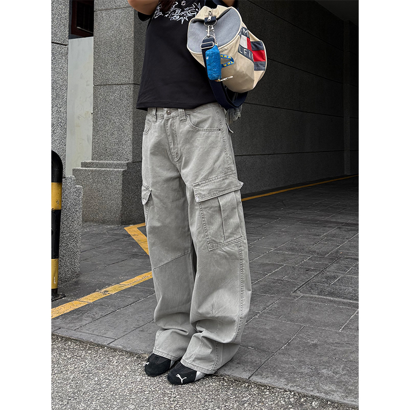 Unisex High Street Multi-Pocket Cargo Pants - Loose Fit, Curved Knife Design, Casual Washed Long Pants for 90s Y2K Style Unisex High Street Multi-Pocket Cargo Pants - Loose Fit, Curved Knife Design, Casual Washed Long Pants for 90s Y2K Style