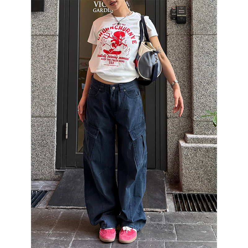 Unisex High Street Multi-Pocket Cargo Pants - Loose Fit, Curved Knife Design, Casual Washed Long Pants for 90s Y2K Style Unisex High Street Multi-Pocket Cargo Pants - Loose Fit, Curved Knife Design, Casual Washed Long Pants for 90s Y2K Style